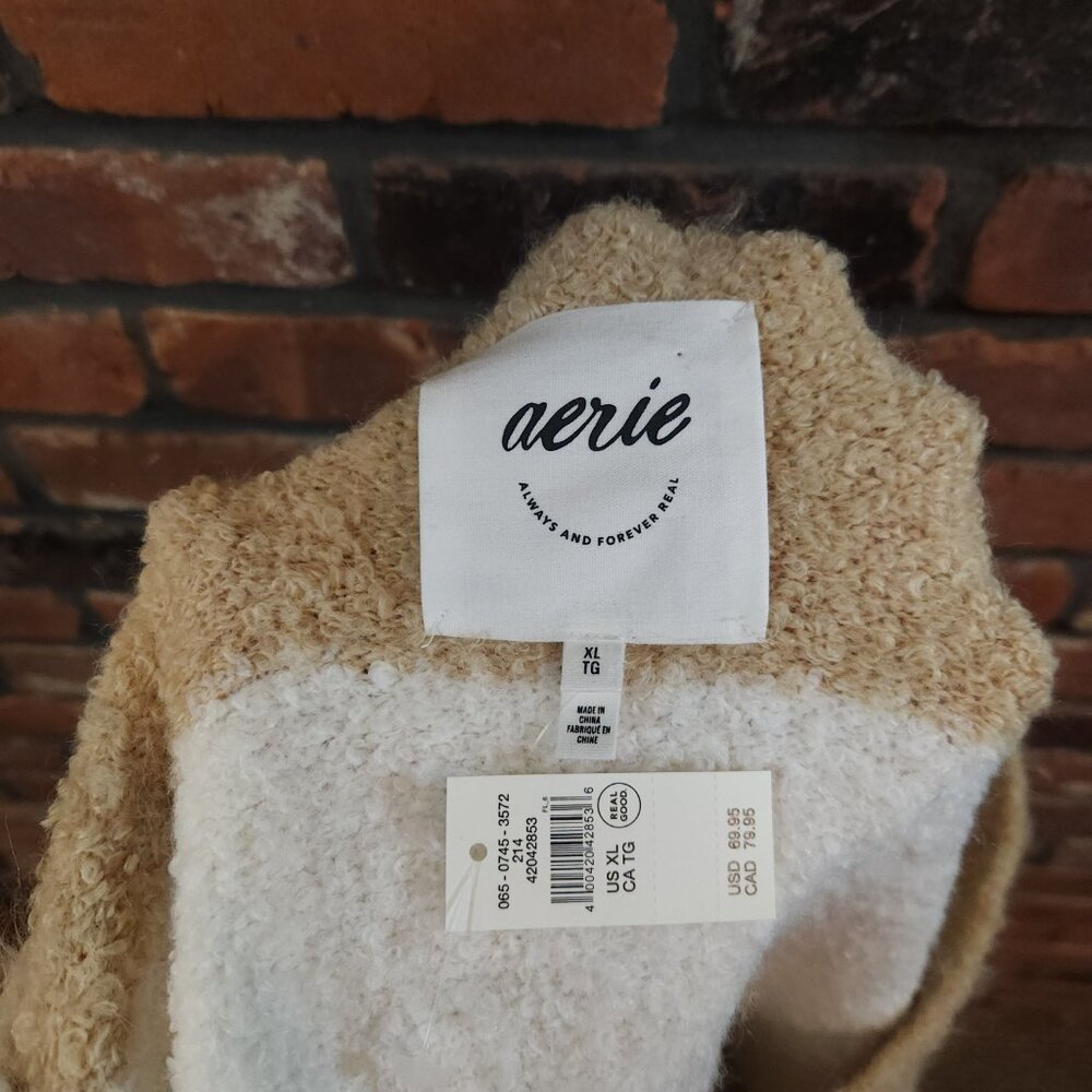 Aerie Oversized Boucle Striped V-neck Sweater Neutral Coastal Women's XL NWT - Picture 9 of 9